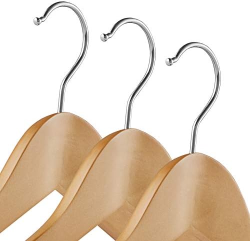 Casafield - 6 Natural Wide Shoulder Wooden Suit Hangers - Premium Lotus Wood, Non-Slip Pant Bar & Chrome Swivel Hook for Dress Clothes, Coats, Jackets, Pants, Shirts, Skirts