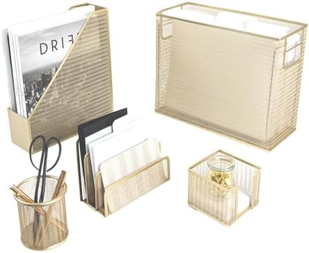 BLU MONACO | Gold Desk File Folder Organizer Set | Desktop Hanging File Organizer with Letter Size Holder | Hanging File Folders Organizer Office Accessories