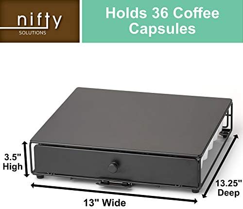 Nifty Rolling Coffee Pod Drawer – Black Finish, Compatible with K-Cups, 36 Pod Pack Holder, Compact Under Coffee Pot Sto