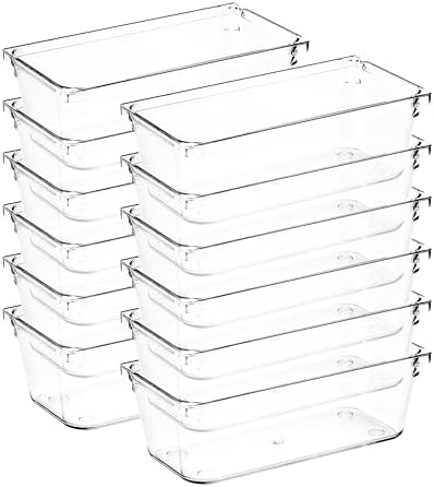 12 Pack Drawer Organizers, 3"X 6" Clear Acrylic Storage Bins