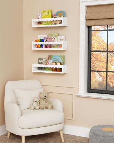 White Scalloped Floating Shelves for Wall, Scallop Nursery Book Shelves