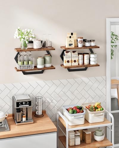 CHOEZON Hexagon Floating Shelves for Wall, Set of 2, 2 -Tier Hanging Shelves, Wall Mounted Storage Shelves, for Living R