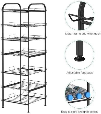 BTY Water Bottle Organizer 7 Tier Freestanding Water Bottle Storage Organizer Metal Bottle Rack Holder Stand Shelf for K