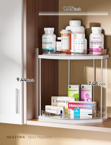 2 Pack 2 Tier Lazy Susan Turntable Organizer – 9.05” Rotating Spice Rack Organizer for Cabinet, Pantry, Tabletop & Count
