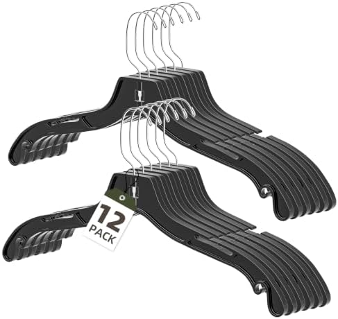 Black Plastic Hanger 12 Pack, Heavy Duty Clothes Hangers