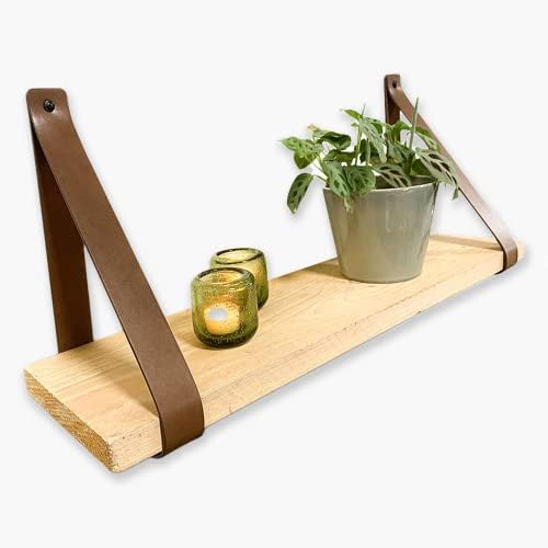 Brute Strength - PU Leather Shelf Brackets - Brown - 6 Pieces - Floating Shelf Set - Wall Brackets - Shelf Straps - Faux