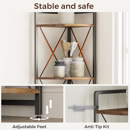 6 Tier Corner Shelf Stand, 78" H Tall Corner Bookshelf, Rustic Brown