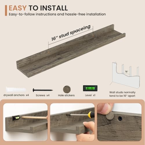 Dreamland Picture Ledge Shelf for Wall, Floating Shelves Set of 2,30 inch Long Floating Shelves with Lip for Living Room