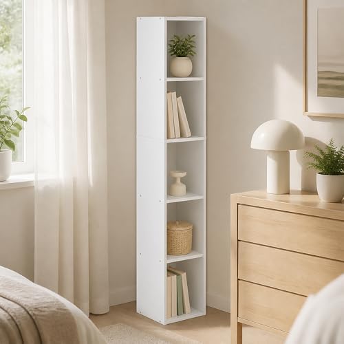 5-Tier 8-in Width Storage Shelf Bookcase, Narrow Bookshelf, Book Shelf, 9.3 x 7.9 x 51.9, for Bedroom, Living Room, Home