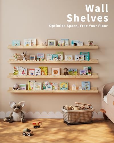 Shario Nursery Book Shelves, 4-Pack White Floating Shelves for Wall Kids, Scalloped Shelves, Wall Book Shelves for Bedro