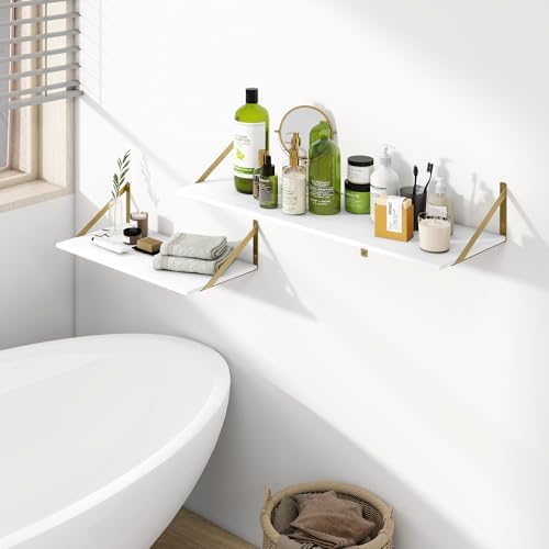 Heimlove 48W x 12D Deep Floating Shelves Set of 2 White & Gold