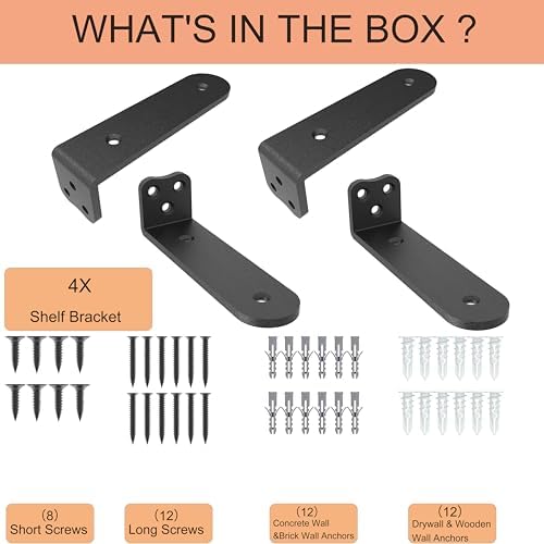 Eurydice Heavy Duty Floating Shelf Brackets, 1/4 in Thick 10 in 4Pack Black