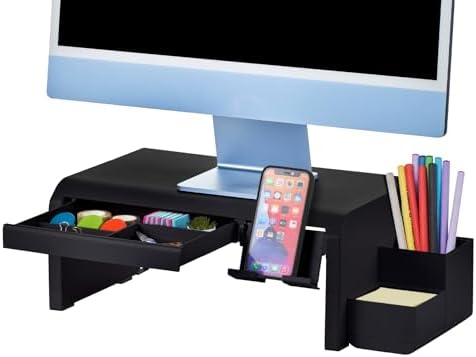 Bostitch Konnect Adjustable Monitor Riser with Drawer, Cell Phone Stand & Pencil Holder, Laptop Stand for Desk, 4 Height