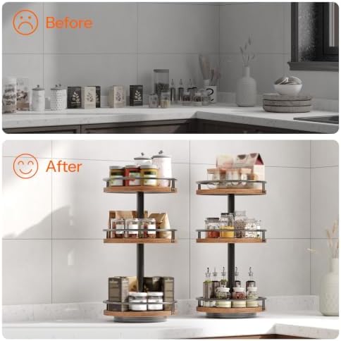 HOOBRO 3-Tier Lazy Susan Organizer, Rotating Spice Rack, Turntable Spice Rack, Vertical Storage Organizer, for Kitchen C