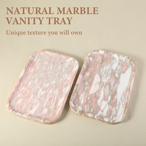 Karibiber Marble Vanity Tray, Marble Bathroom Tray Countertop, Decorative Tray for Dresser, Rosso Red Stone Serving Tray