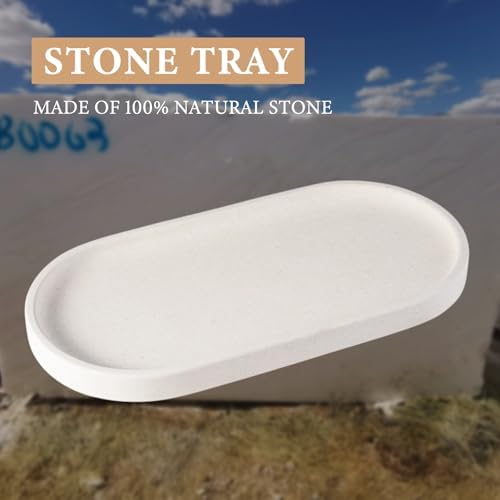 Koville Creamy White Marble Tray for Bathroom, 12"x6" Natural Luxury Marble Vanity Tray for Home Decor Countertop, Stone