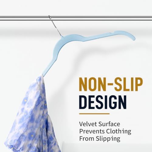 Sishynio Velvet Hangers 30 Pack, Non-Slip Slim Felt Clothes Hangers Blue