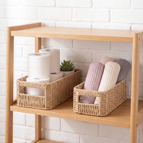 Domensi 3 Set Wicker Paper Rope Storage Baskets for Organizing,Natural