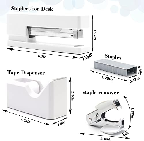 White Office Supplies Set,Desk Accessories Stapler and Tape Dispenser 10PCS