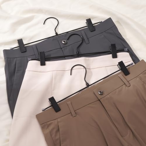 9 Pack Pants Hangers with Clips, 12.2 Inch Slim Metal Clothes Hangers with 360° Swivel Hooks, Heavy Duty Space Saving Closet Hangers for Jeans, Slacks, Shorts (Black)