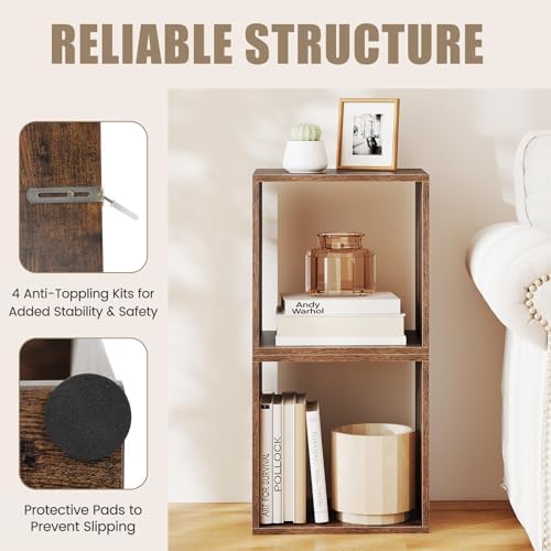 2 Stackable Cubes Bookcase, Wooden Cubby Storage Organizer