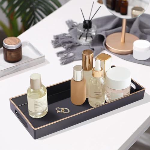 MAONAME Black Bathroom Vanity Tray, Rectange Toilet Tank Trays with Handles