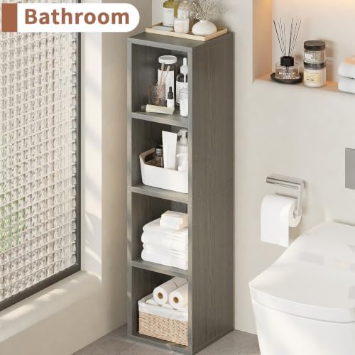 4-Tier Tall Narrow Bookshelf,Slim Bookcase with Open Cubes