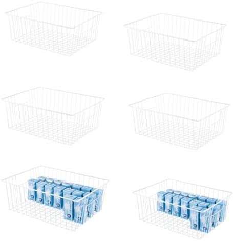 Upright Freezer Organizer Bins， Freezer Baskets for 16, 17, 21 cu.ft Standup Freezer, Wire Storage Baskets with Built-in