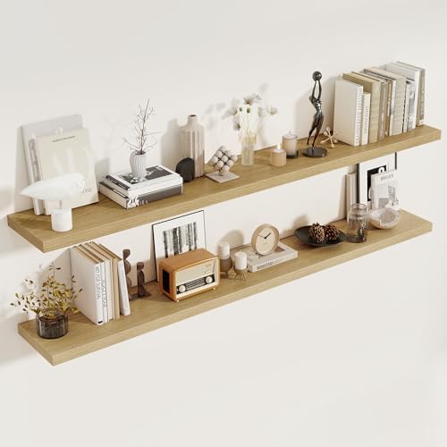 72 Inch Floating Shelves 2 Pack, 8 Inch Deep Floating Shelf Wall Mounted, Large Shelves with Invisible Bracket for Books