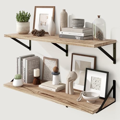 Marsmiles Deep Floating Shelves, 36'' x 12'' Light Wood Shelves Set of 2