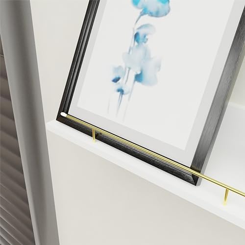 Giftgarden 16 Inch White Floating Shelves with Gold Metal Guardrail, Wood Shelves for Wall Storage Set of 3, Wall Shelf 