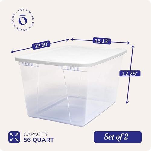 HOMZ Snaplock, Large Clear Plastic Storage Organizer Bins w/Lids, 2 Pack