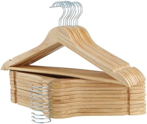 Solid Wooden Hangers 20 Pack, Wood Suit Hangers with Extra Smooth Finish, Precisely Cut Notches and Chrome Swivel Hook, Clothes Hangers for Shirt Coat Jacket Dress, Natural
