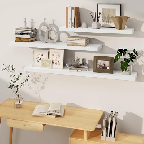 White Floating Shelves 48 Inch Long, 8 Deep Floating Shelves for Wall, Rustic 48" Long Fireplace Mantel, Large 48 x 8 Wa