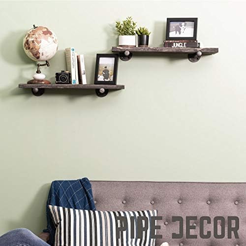PIPE DECOR Industrial Pipe Shelf Brackets, 8 Inch, 4 Pack – Wall Mounted Double Flange Floating Shelf Brackets, Rustic V