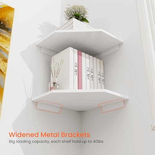 Homode Corner Wall Shelf, Corner Shelf Floating, Set of 4 Wooden Hanging Corner Shelves with Wire Hole for Bathroom Livi