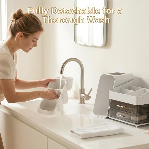 Large Capacity Makeup Organizer Countertop with Makeup Brush Holder for Vanity, Thickened Material, Bathroom Countertop 