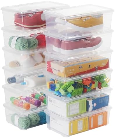 Stackable Plastic Storage Shoebox, BPA-Free Nestable Container with Latching Lid to Organize Shoes, See-Through Box for 