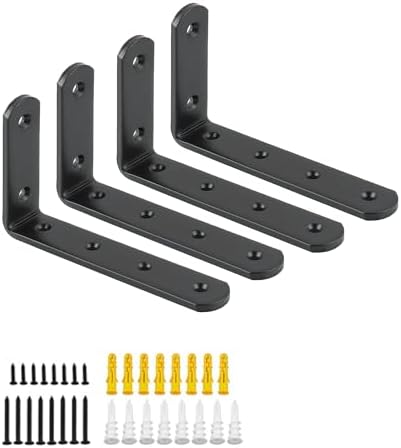 Mooche Black Shelf Brackets, Heavy Duty Floating Shelf Bracket for Wood Shelves, Wall Mounted Metal L Brackets, Wall She