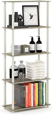 Furinno TURN-N-TUBE Storage Shelves, 5-Tier Book Shelf, Corner Shelf, Toolless Open Shelves, for Organization and Storag