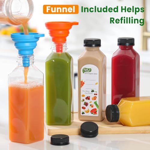 24 PACK, 16 OZ Reusable Thicker Plastic Juice Bottles with Caps, Leakproof