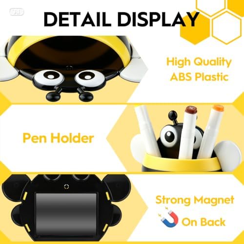 KITANIS Cute Bee Magnetic Pen Holder,2 Pack Magnetic Dry Erase Marker Holder,Magnet Storage Marker Pen Pencil Organizer for Refrigerator,Whiteboard,Locker Accessories