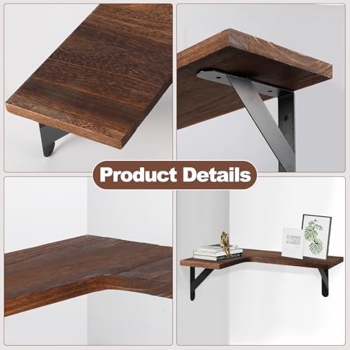 Set of 4 Corner Floating Shelves, L-Shaped Corner Shelf,Dark Brown