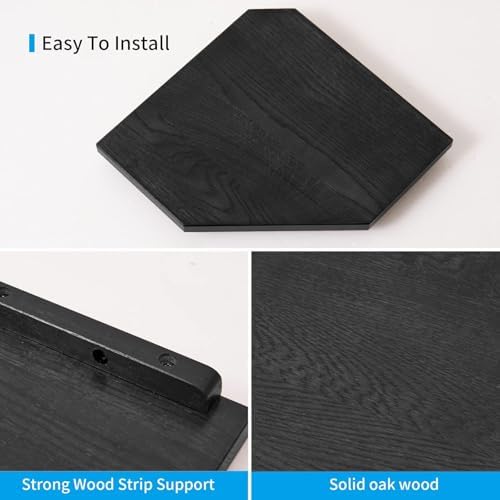 Corner Wall Shelves Set 2 Solid Oak Wood with Wire Hole Wall Mount,Black
