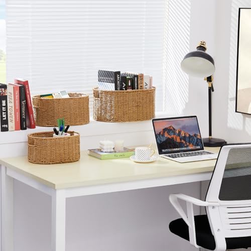 Vagusicc Wicker Storage Basket, Set of 3 Hand-woven Storage Baskets for Organizing, Round Large Wicker Baskets for Stora