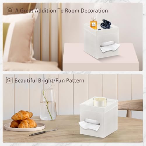 Tissue Box Cover Square, PU Leather Tissue Cube Box Holder with Storage Valet Tray, Decorative Tissue Holders, Modern Ti