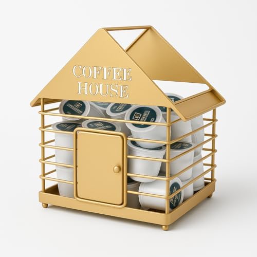 House-Shaped Coffee Pod Organizer – Countertop Coffee Station Holder for Keurig & Nespresso Pods – Modern Black or Gold 