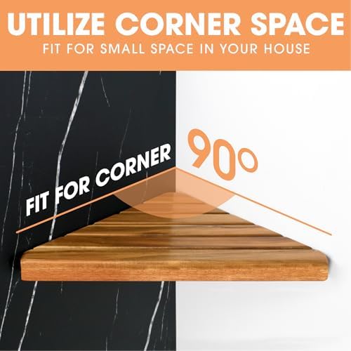 ENKEZI Acacia 2,3,4 Tiers Corner Shower Shelf, Triangular Corner Shelf Wooden Bathroom Shelf for Tiled Wall, Shower Corn