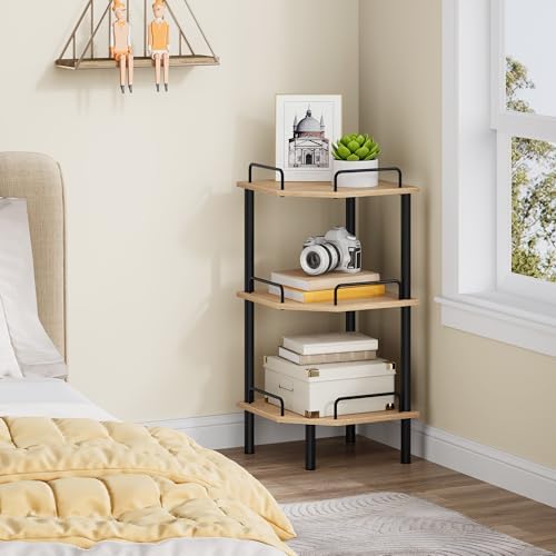 Tajsoon 3 Tier Corner Shelf Stand, Standing Corner Shelf Unit, Natural