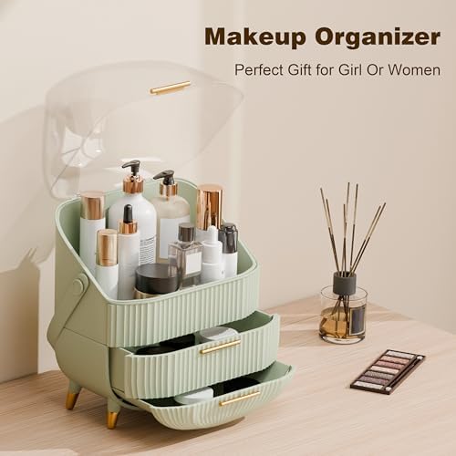 lurcns Makeup Organizers and Storage, Make up Organizer for Vanity Cosmetics Skincare Organizers With Lid and Drawers Di